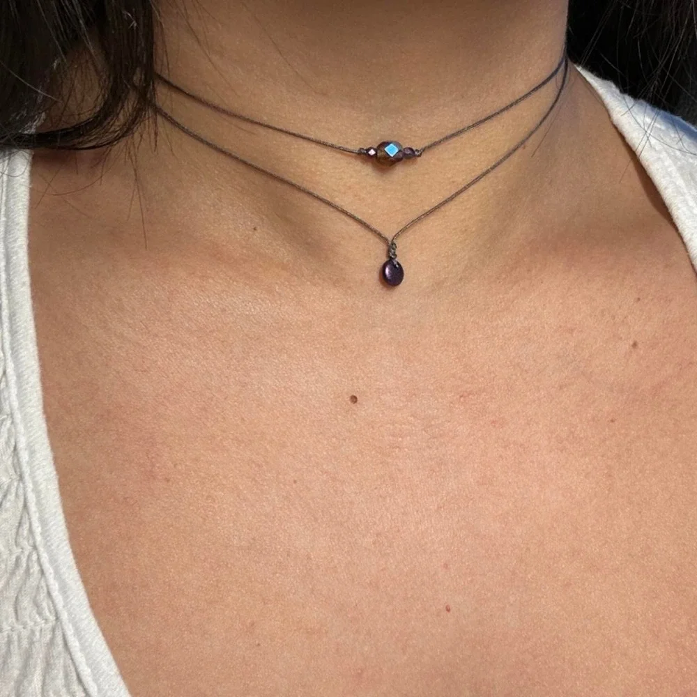Chrome purple czech glass layering set bundle necklace boho dainty grunge indie